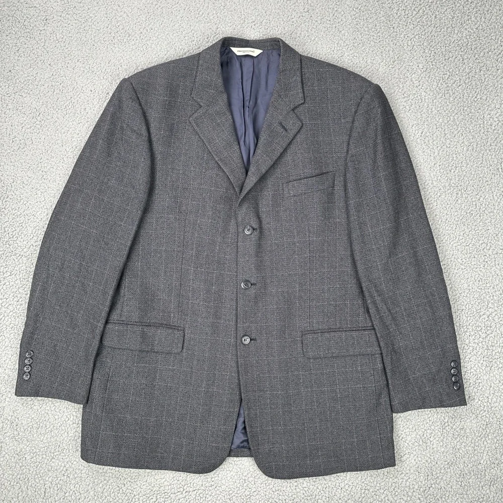 Pronto Uomo‎ Wool Silk Blazer Men 46L Windowpane Plaid 3 Button Made in Italy